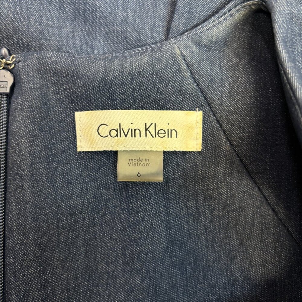 Calvin Klein Sheath Dress 6 Blue Cap Sleeve Shirred Office Cocktail Women's - Picture 8 of 9